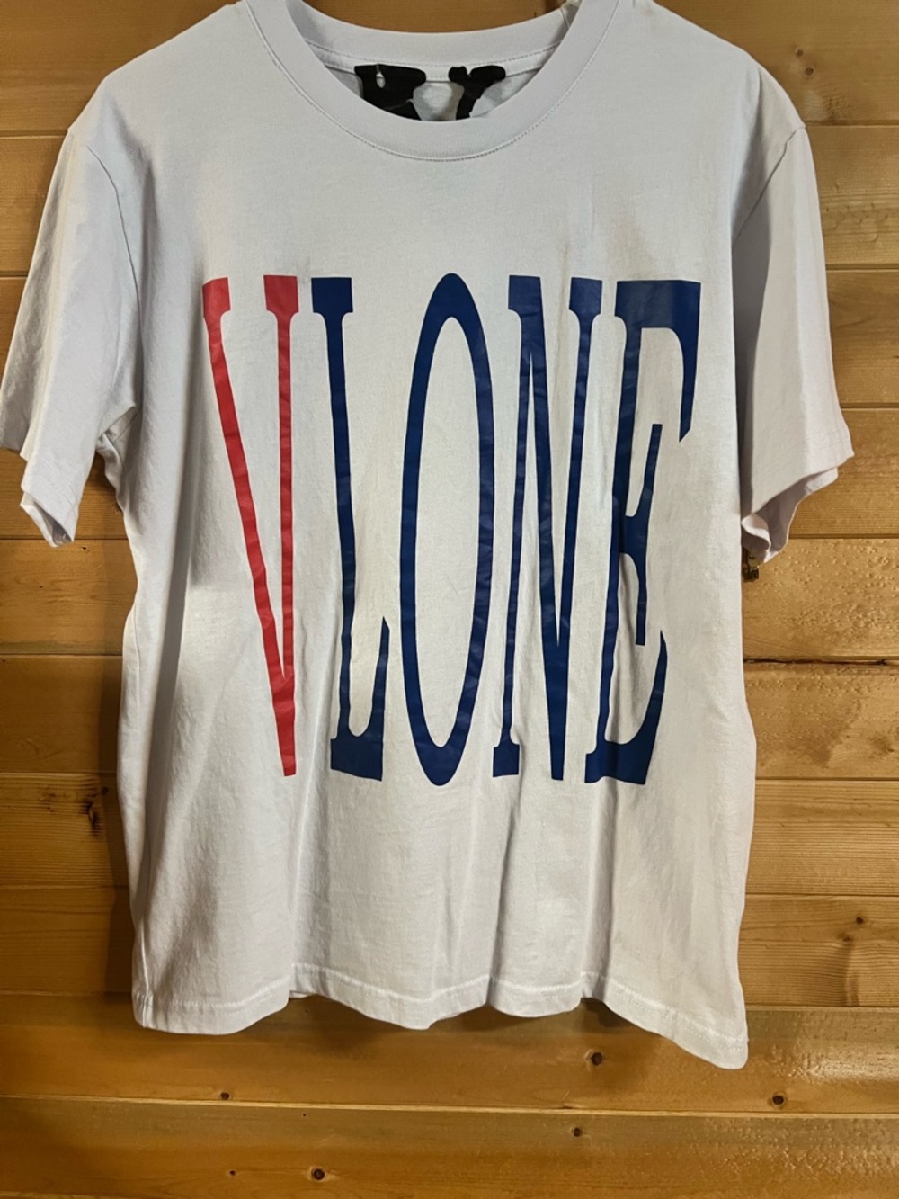 VLONE White Tee with Red & Navy Oversized Logo